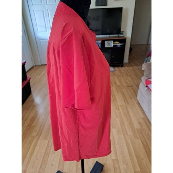 New XL Red Deep V Neck Short Sleeve Pullover Shirt Top Blouse - Picture 2 of 4